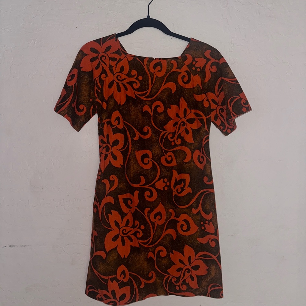 Vintage Floral Dress - Brown and Orange